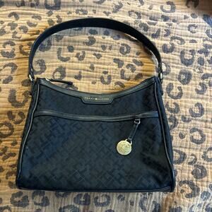 Tommy Hilfiger Y2K Logo Print Hobo Shoulder Bag Black Purse